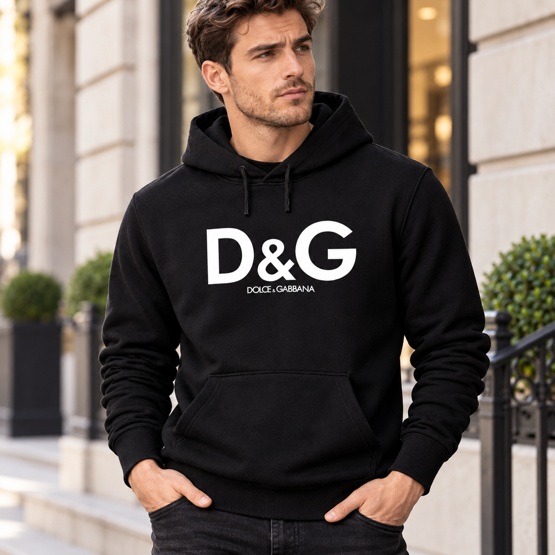 Men's Dolce and Gabbana Pullover Hoodie in Black – lifestyle