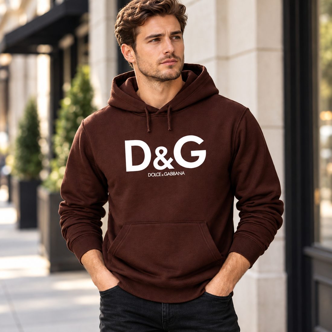 Men's Dolce and Gabbana Pullover Hoodie in Brown – lifestyle