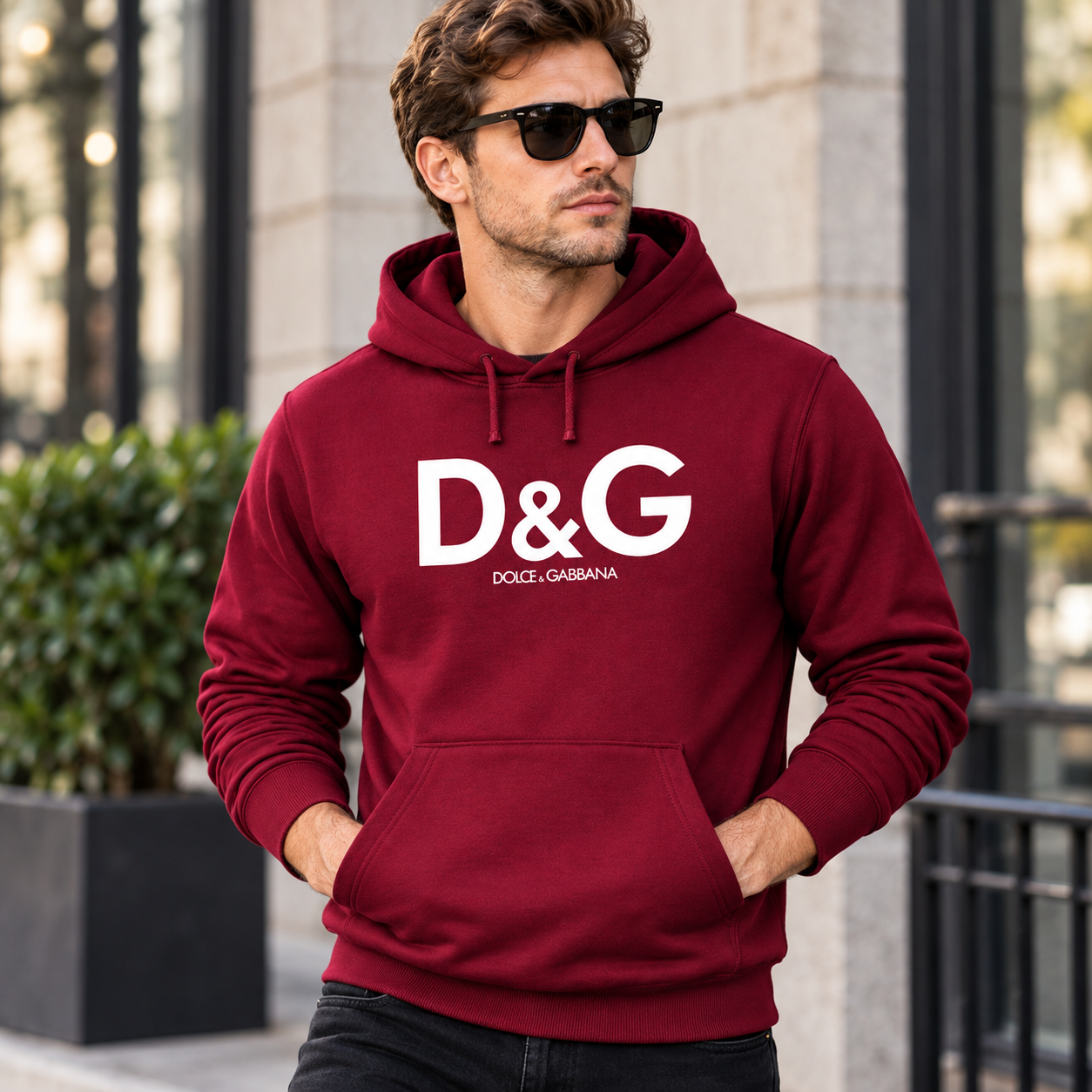 Men's Dolce and Gabbana Pullover Hoodie in Burgundy – lifestyle