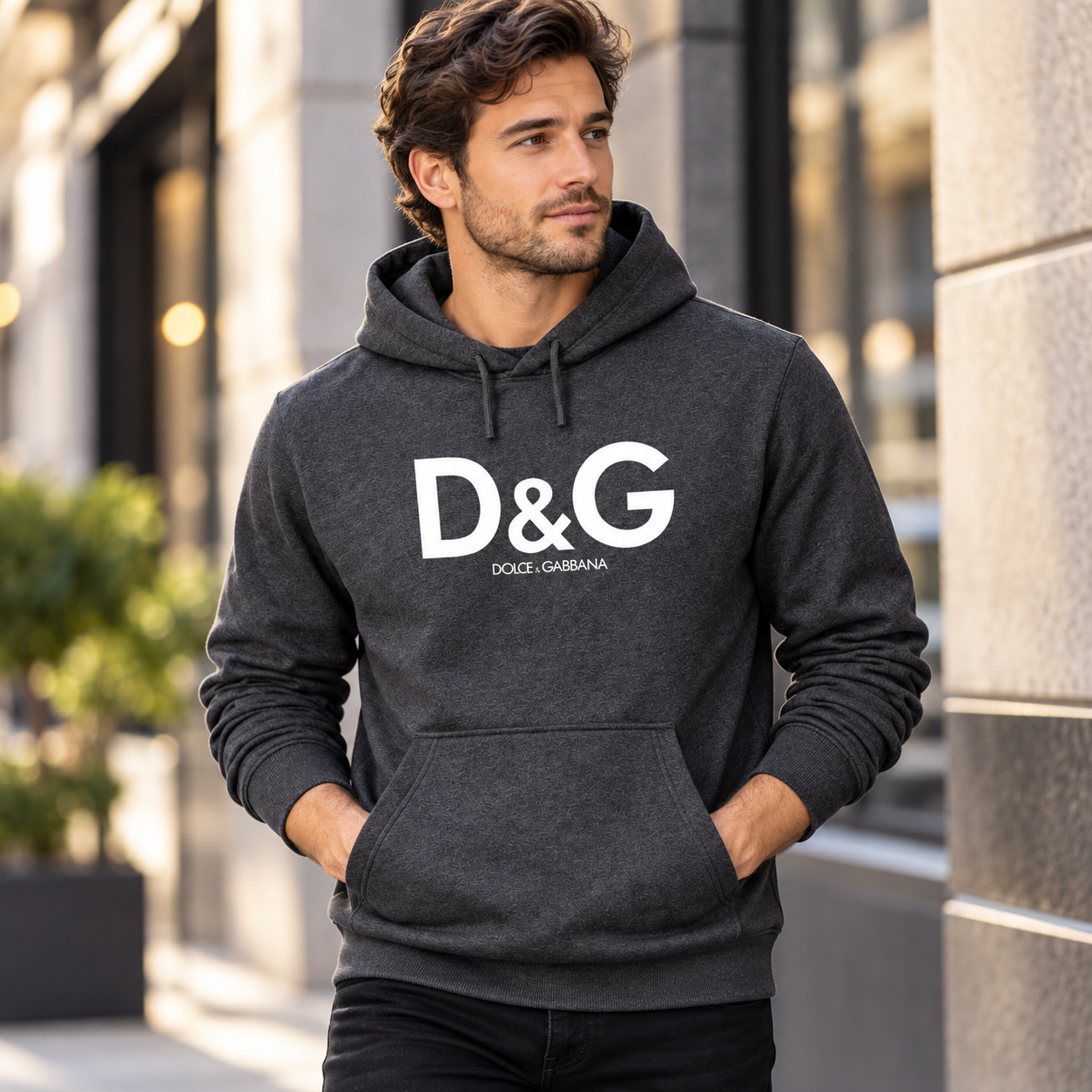 Men's Dolce and Gabbana Pullover Hoodie in Dark Heather – lifestyle