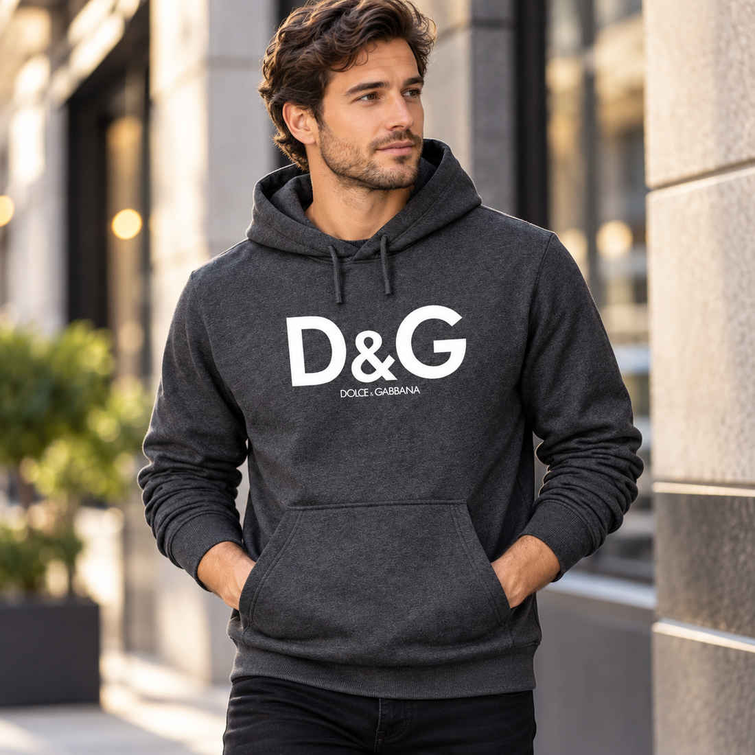 Men's Dolce and Gabbana Pullover Hoodie in Dark Heather – lifestyle