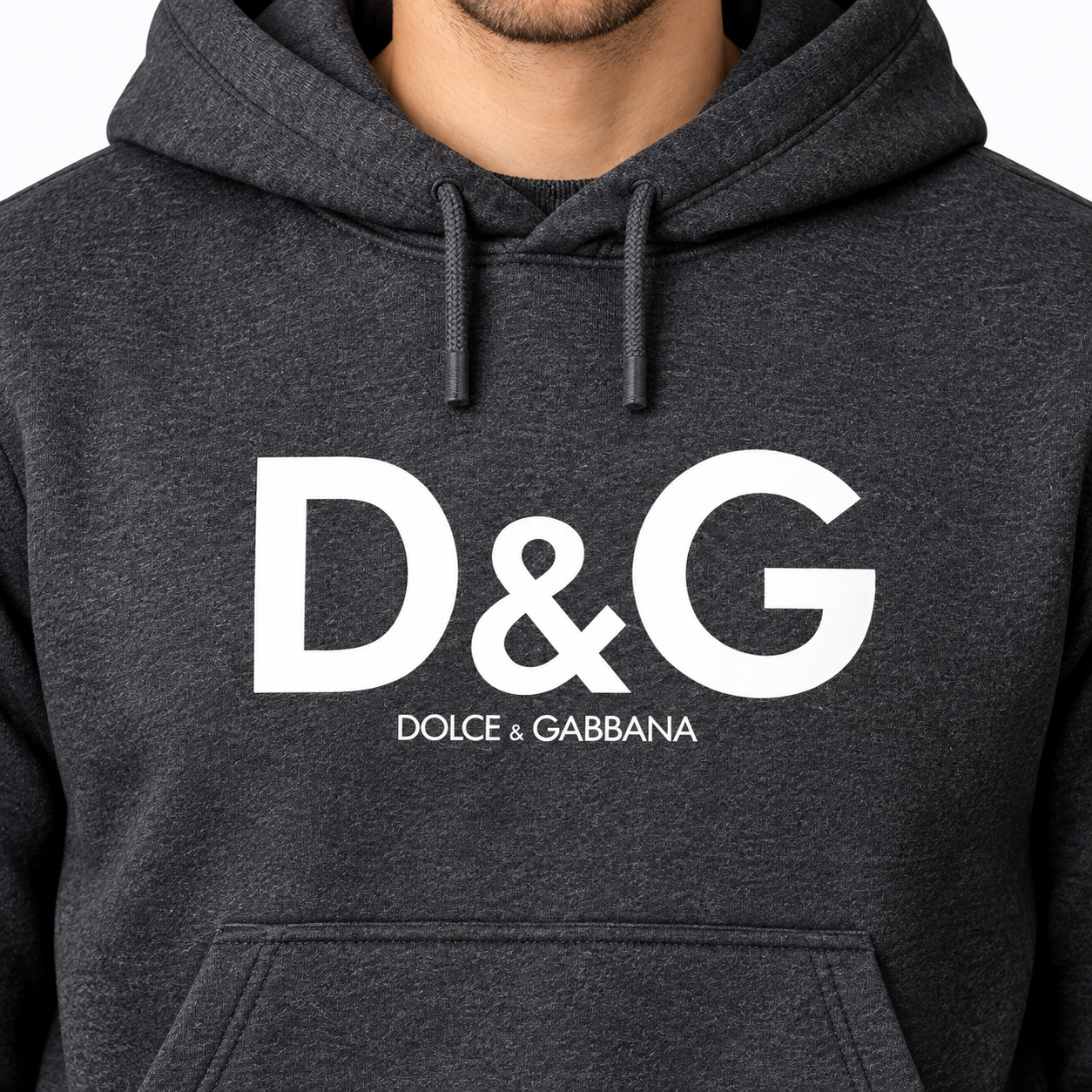 Men's Dolce and Gabbana Pullover Hoodie in Dark Heather – print detail