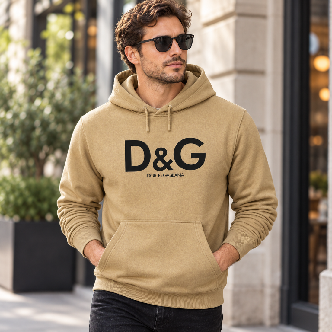 Men's Dolce and Gabbana Pullover Hoodie in Khaki – lifestyle