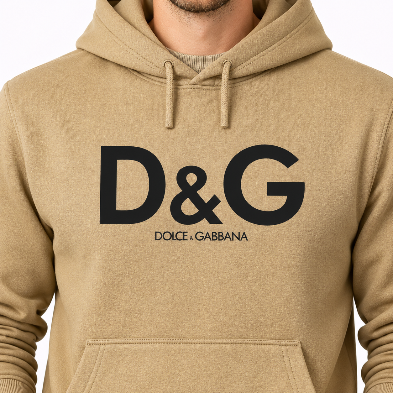 Men's Dolce and Gabbana Pullover Hoodie in Khaki – print detail