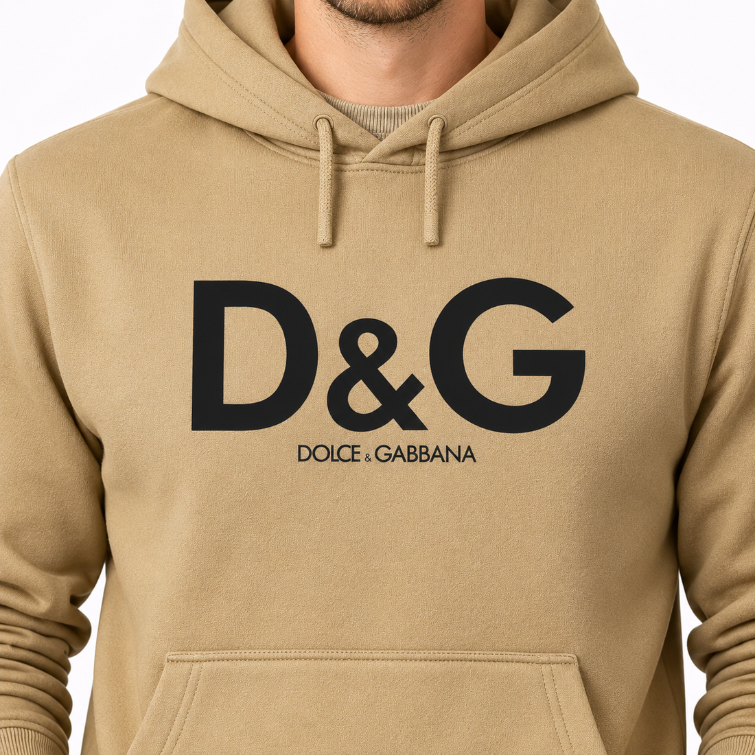 Men's Dolce and Gabbana Pullover Hoodie in Khaki – print detail