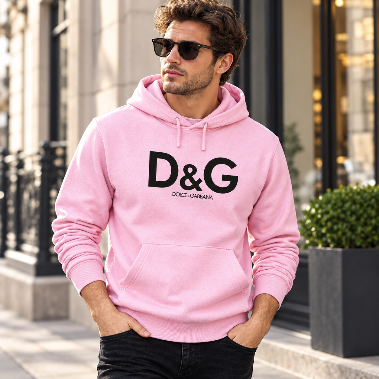 Men's Dolce and Gabbana Pullover Hoodie in Light Pink – lifestyle