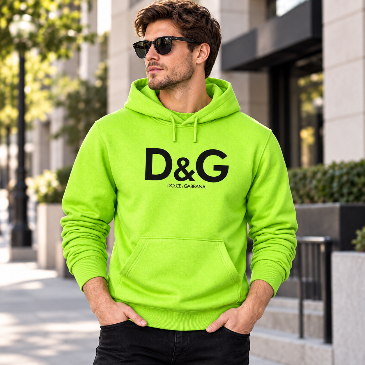 Men's Dolce and Gabbana Pullover Hoodie in Lime Green – lifestyle