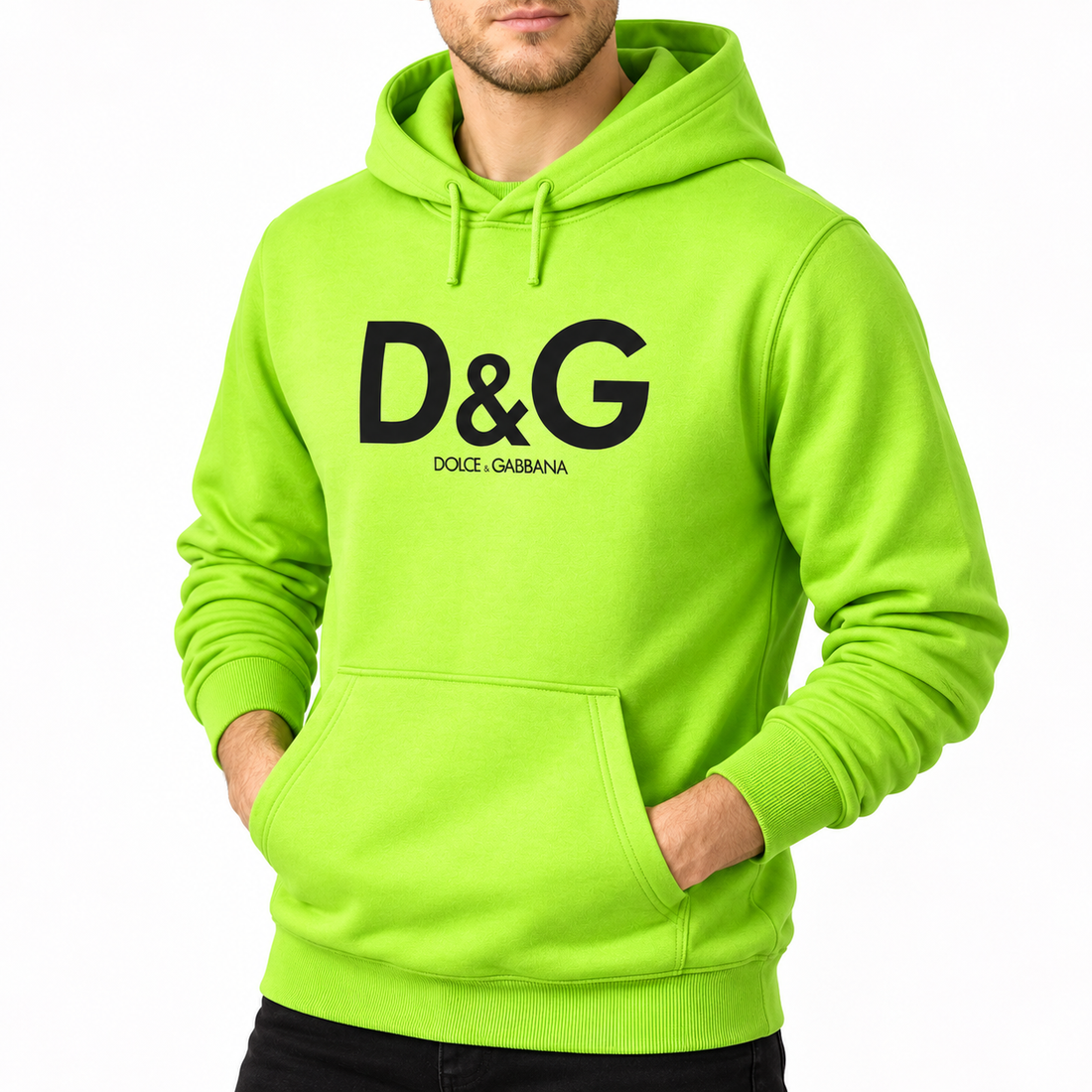 Men's Dolce and Gabbana Pullover Hoodie in Lime Green – alternate angle