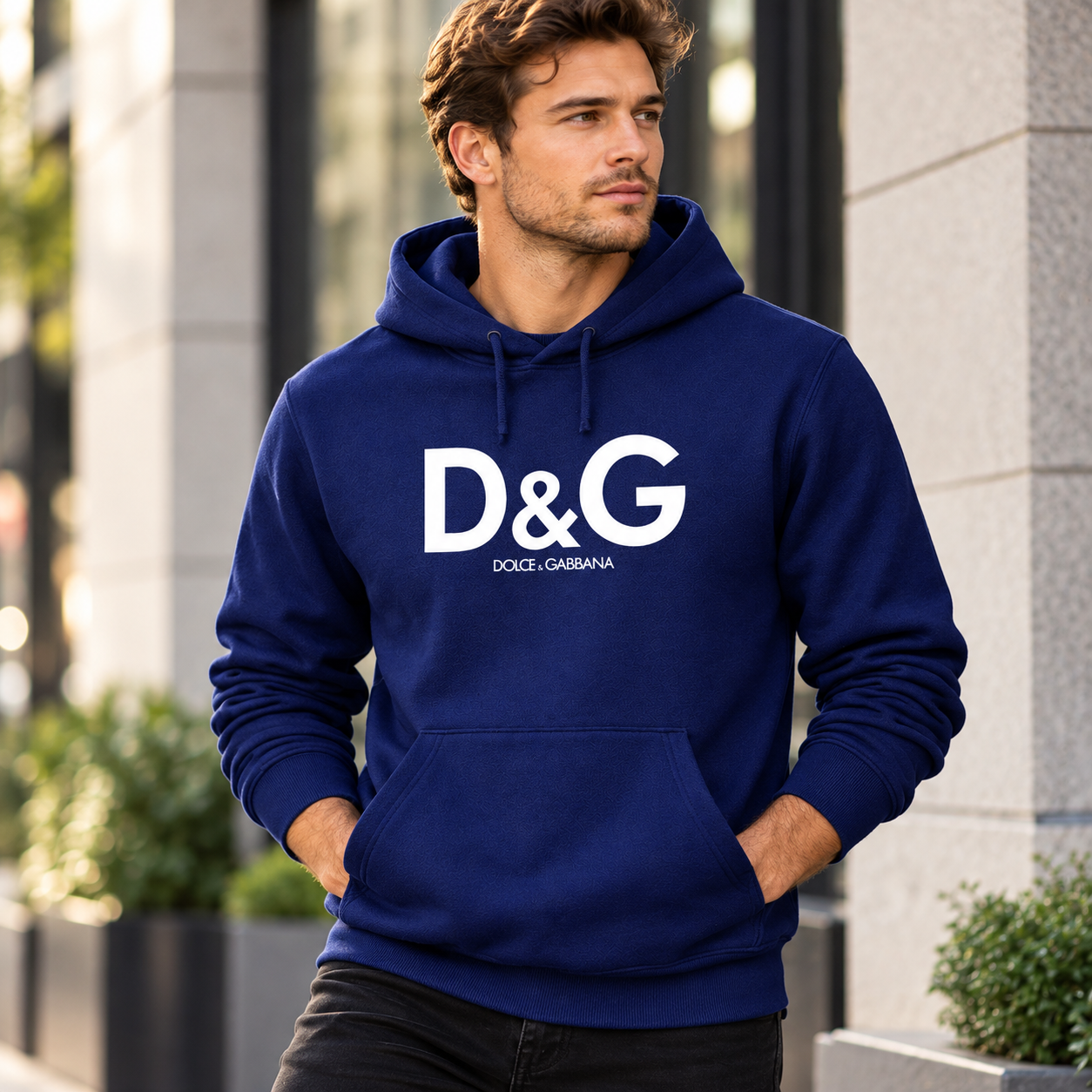 Men's Dolce and Gabbana Pullover Hoodie in Navy – lifestyle