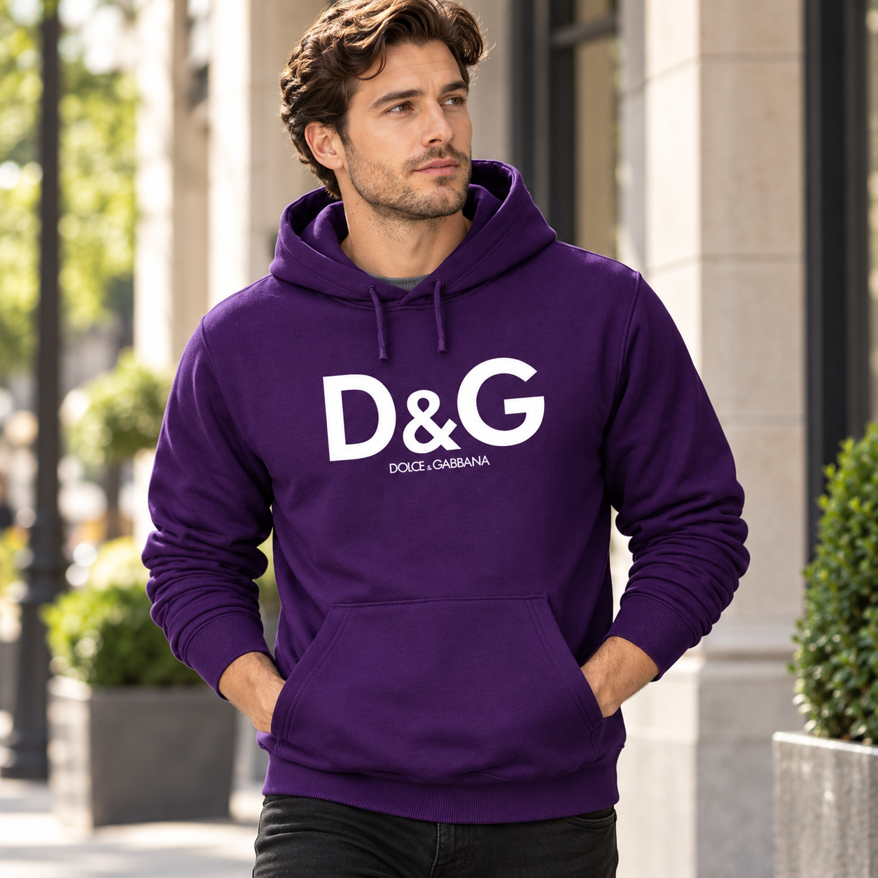 Men's Dolce and Gabbana Pullover Hoodie in Purple – lifestyle