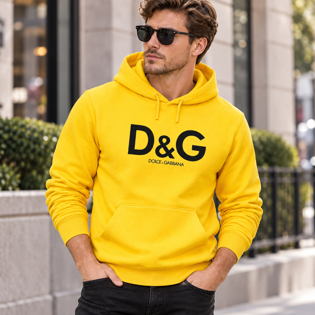 Men's Dolce and Gabbana Pullover Hoodie in Yellow – lifestyle
