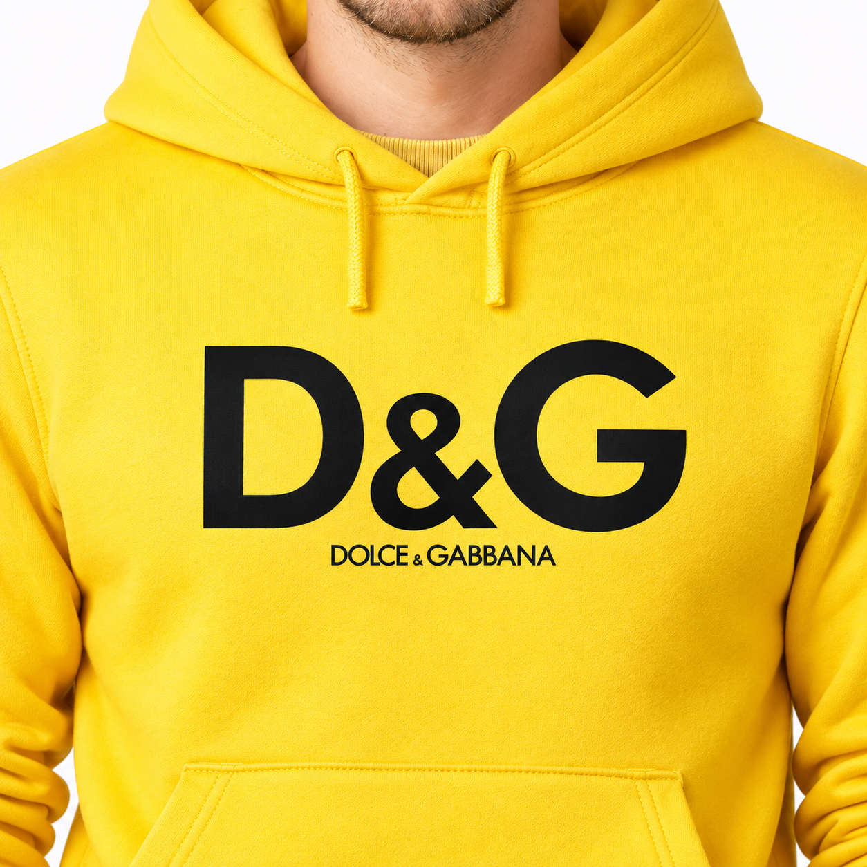 Men's Dolce and Gabbana Pullover Hoodie in Yellow – print detail