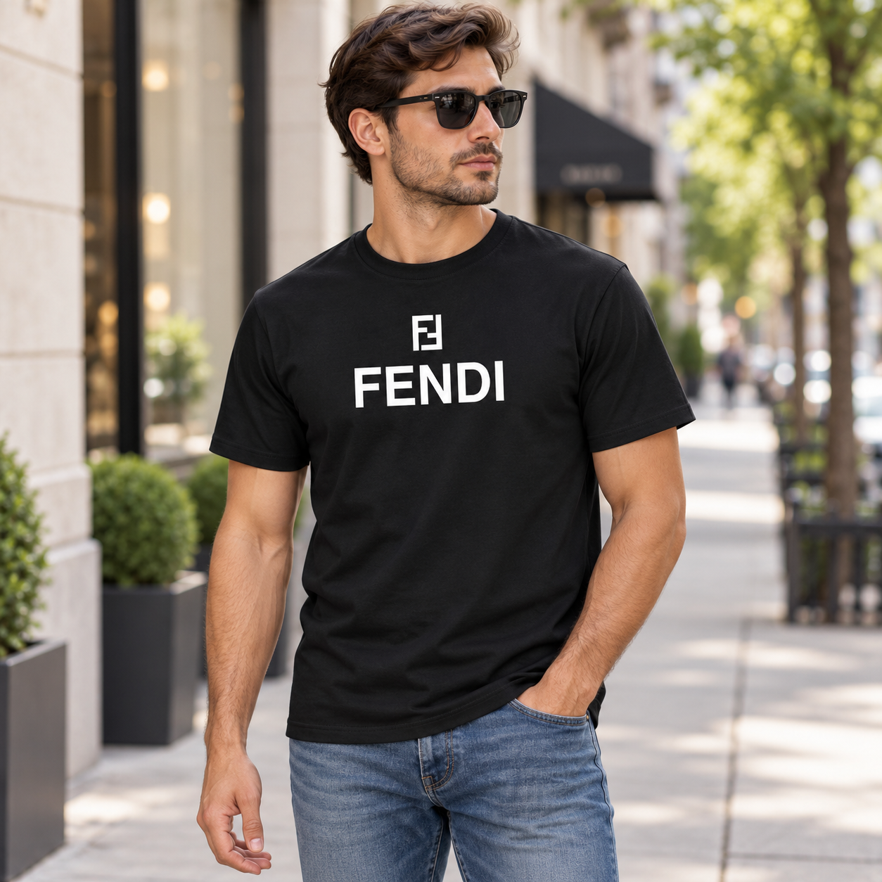 Men's Fendi Cotton T-Shirt | Color: Black | Image 3