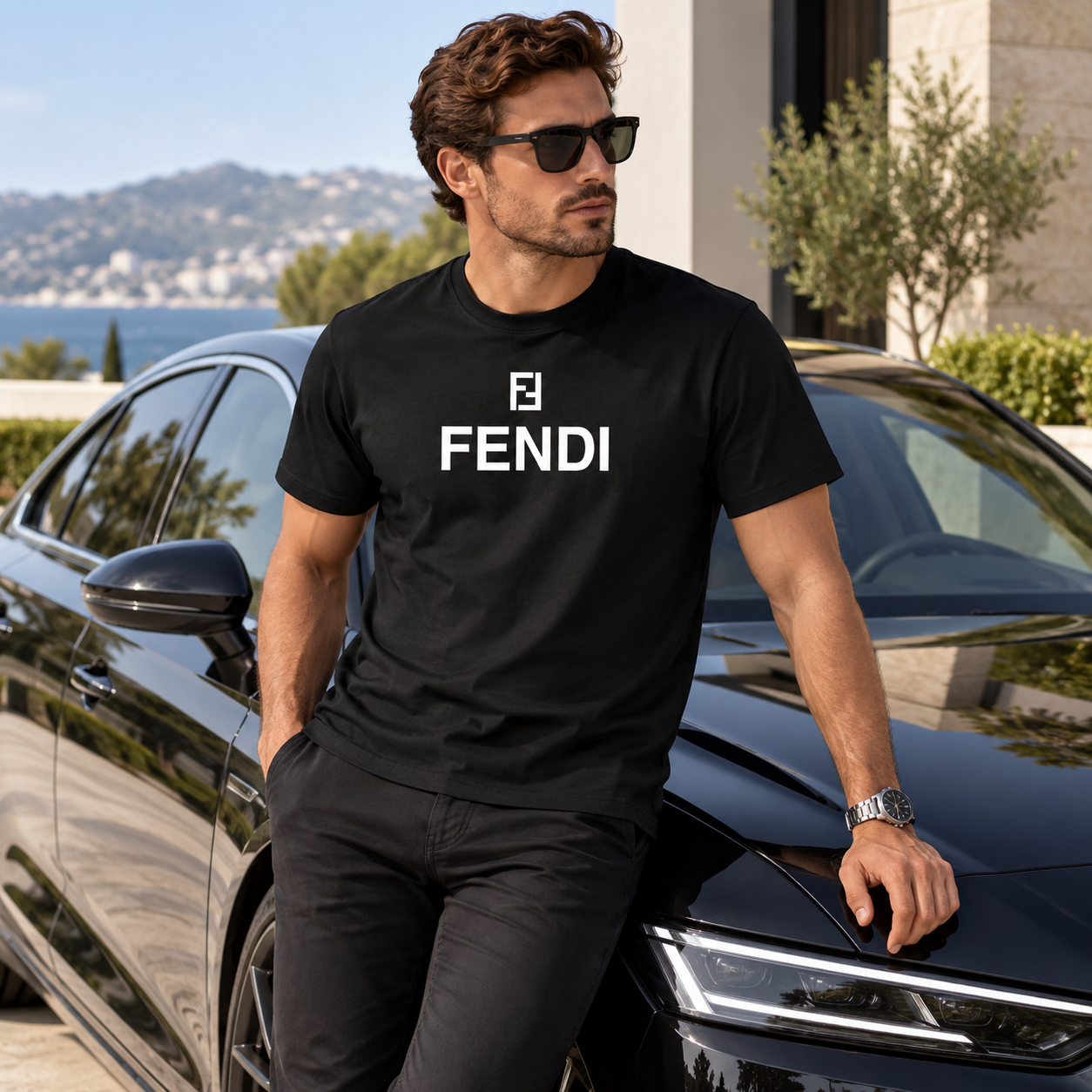 Men's Fendi Cotton T-Shirt | Color: Black | Image 4