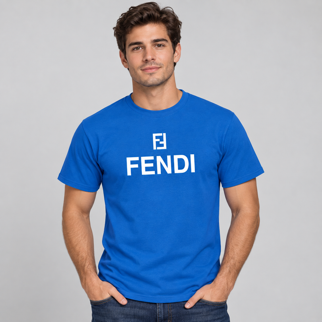 Men's Fendi Cotton T-Shirt | Color: Blue | Image 2