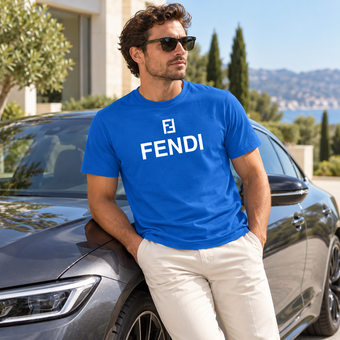 Men's Fendi Cotton T-Shirt | Color: Blue | Image 4
