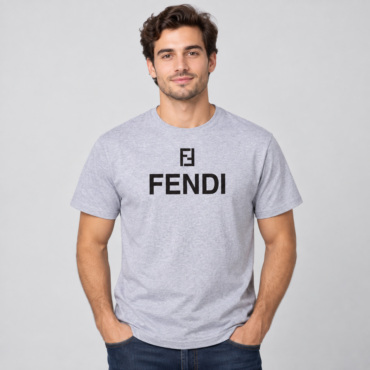 Men's Fendi Cotton T-Shirt | Color: Grey | Image 2