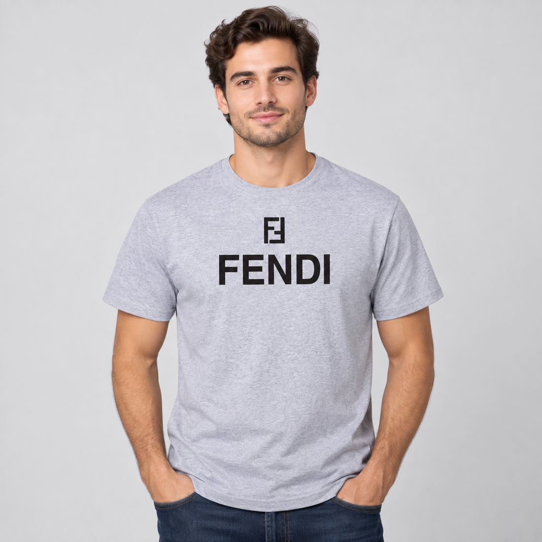 Men's Fendi Cotton T-Shirt | Color: Grey | Image 2