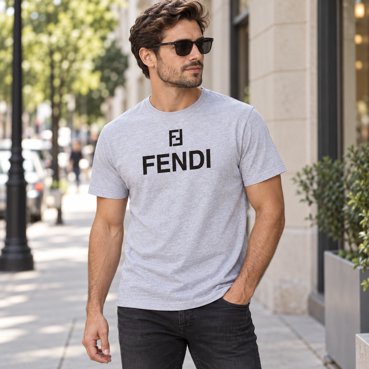 Men's Fendi Cotton T-Shirt | Color: Grey | Image 3