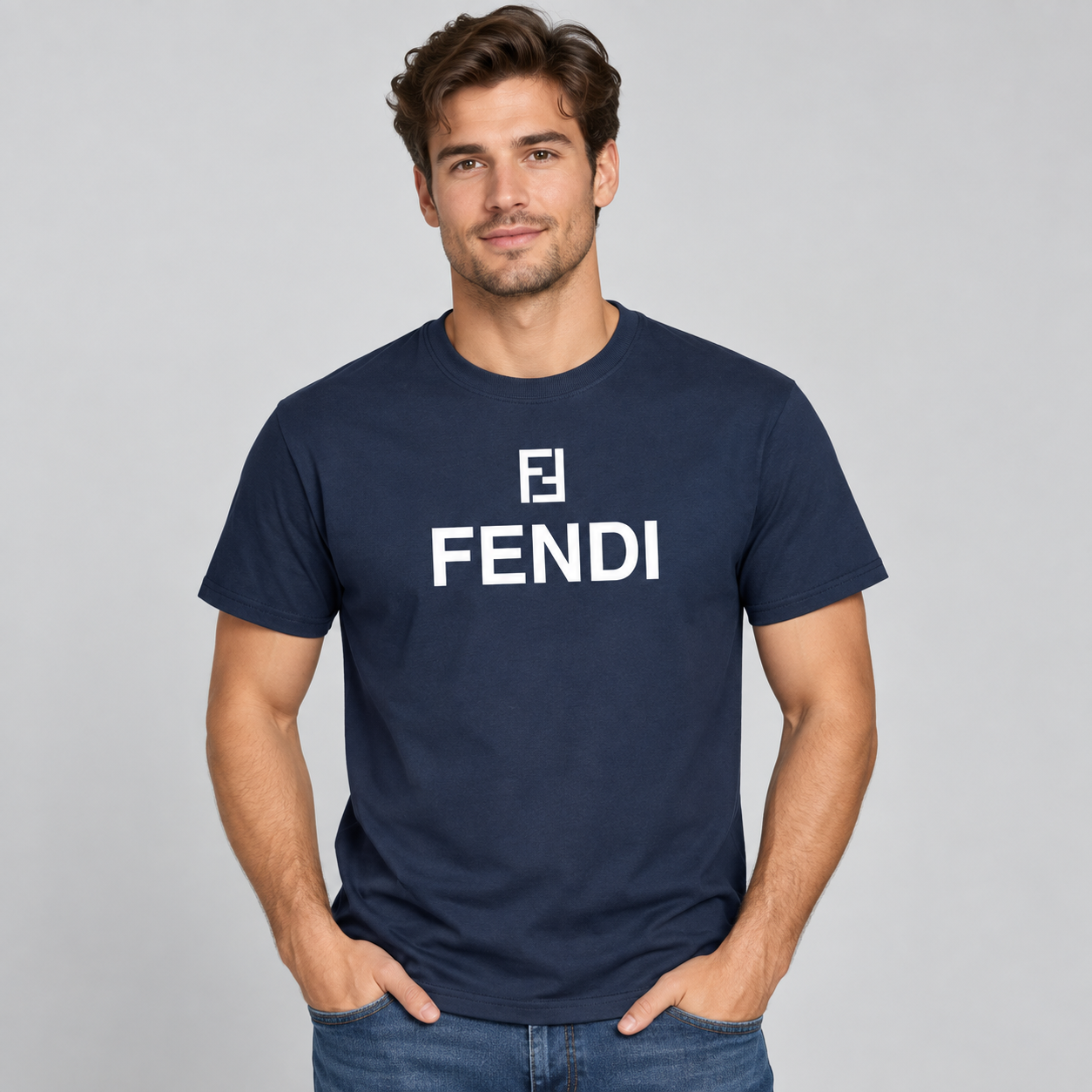 Men's Fendi Cotton T-Shirt | Color: Navy | Image 2