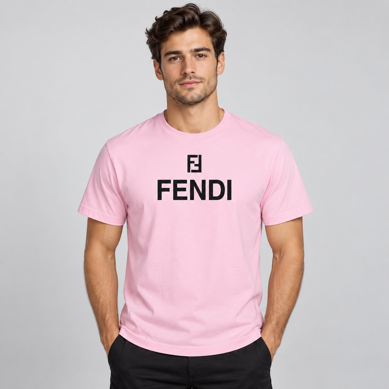 Men's Fendi Cotton T-Shirt | Color: Pink | Image 2