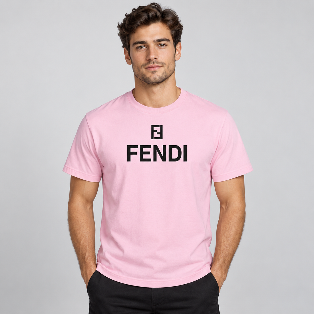 Men's Fendi Cotton T-Shirt | Color: Pink | Image 2