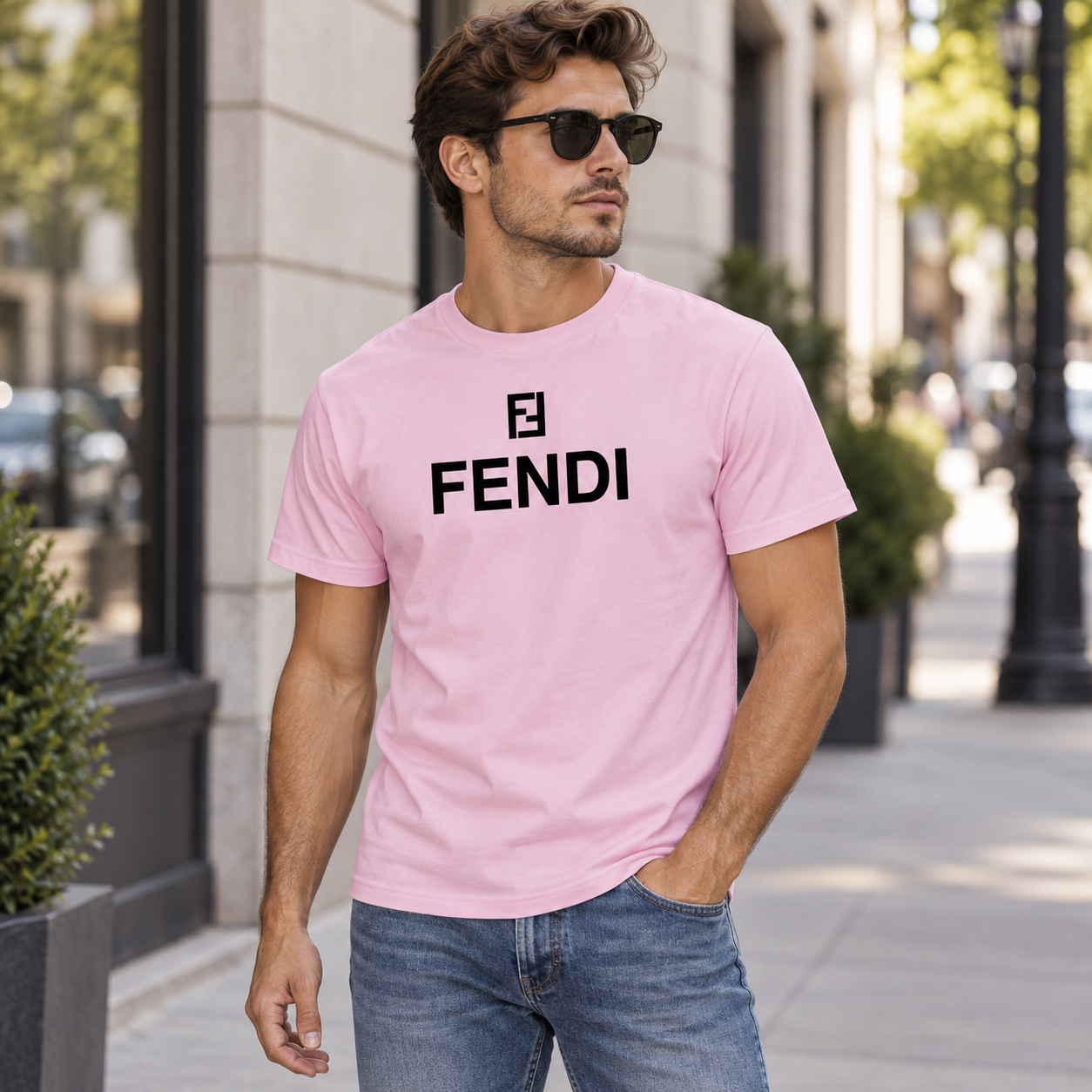 Men's Fendi Cotton T-Shirt | Color: Pink | Image 3