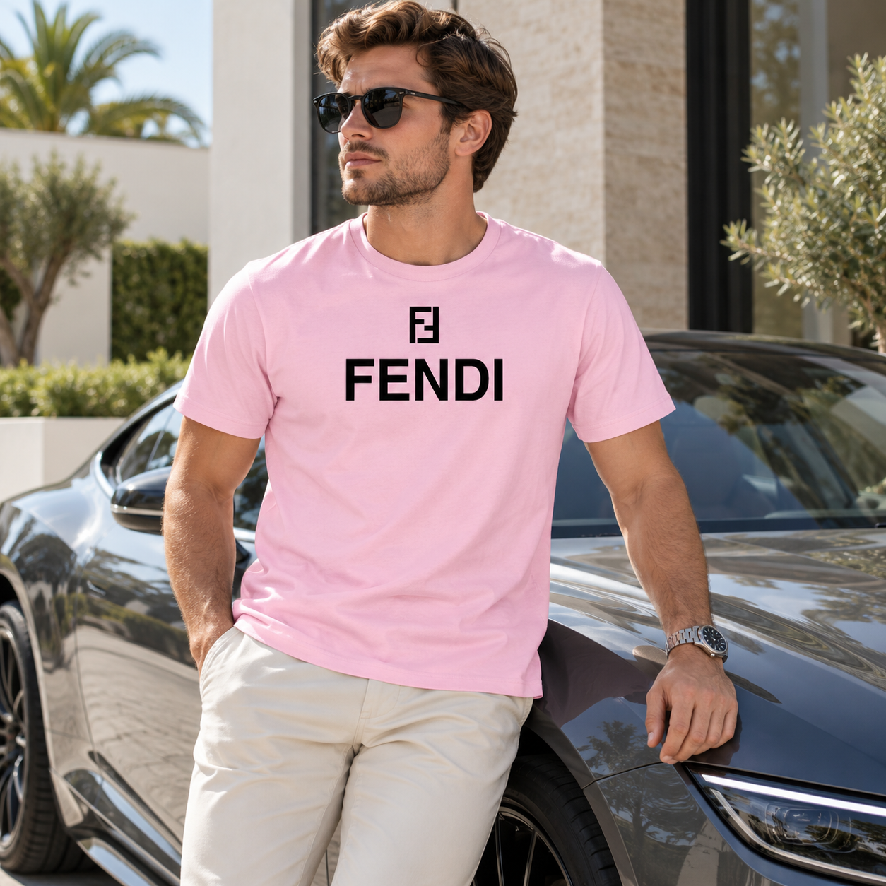 Men's Fendi Cotton T-Shirt | Color: Pink | Image 4
