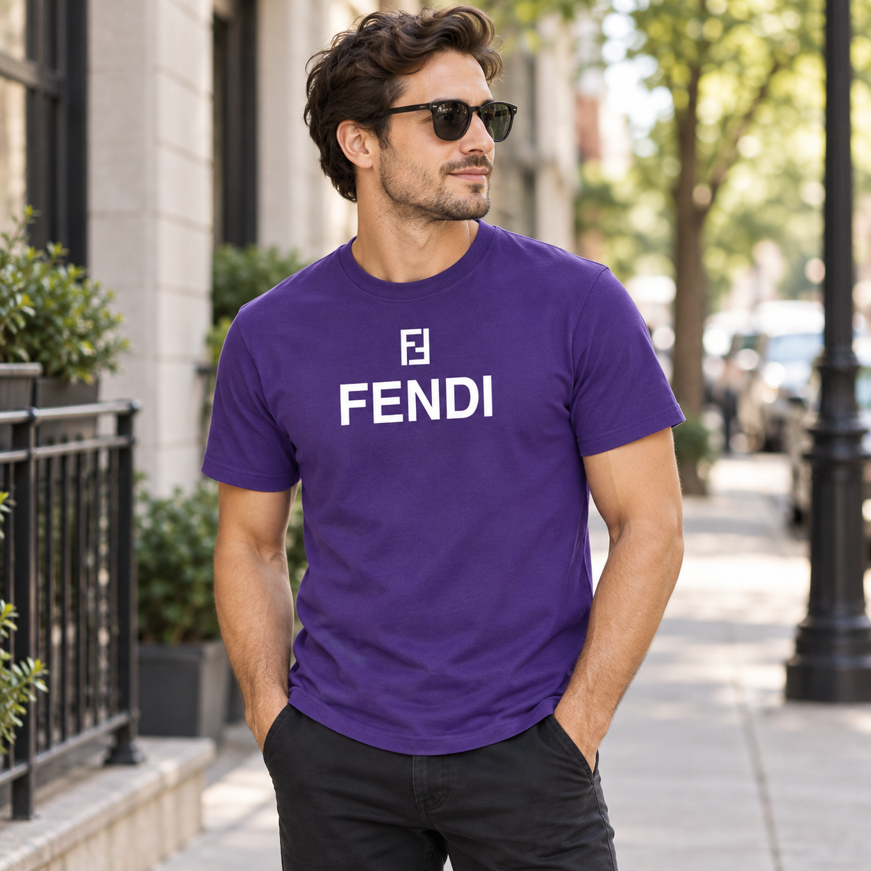 Men's Fendi Cotton T-Shirt | Color: Purple | Image 3