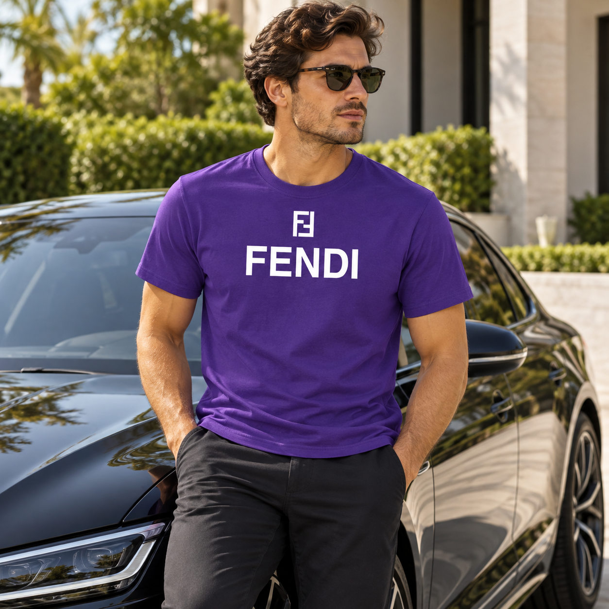 Men's Fendi Cotton T-Shirt | Color: Purple | Image 4