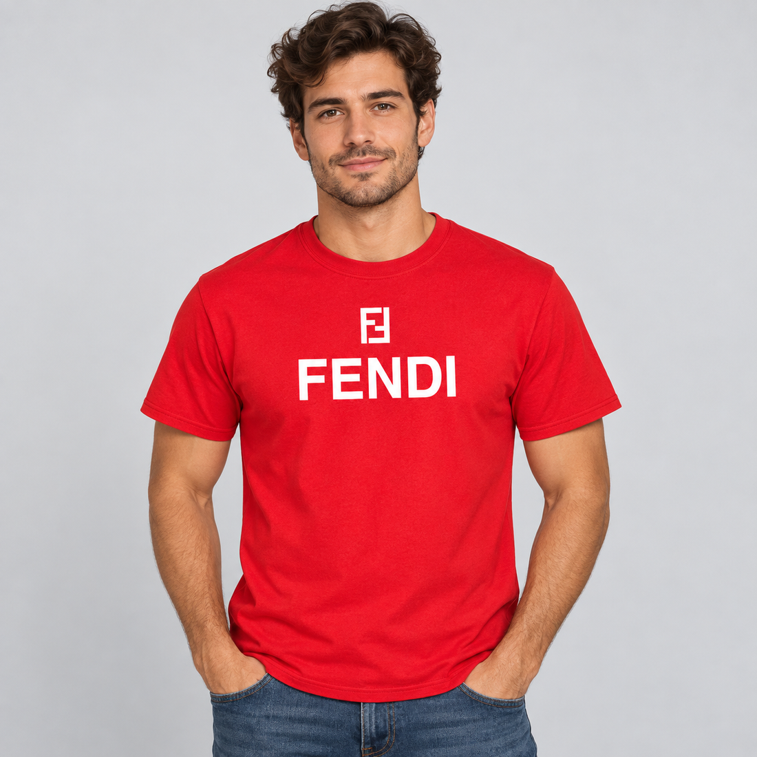 Men's Fendi Cotton T-Shirt | Color: Red | Image 2