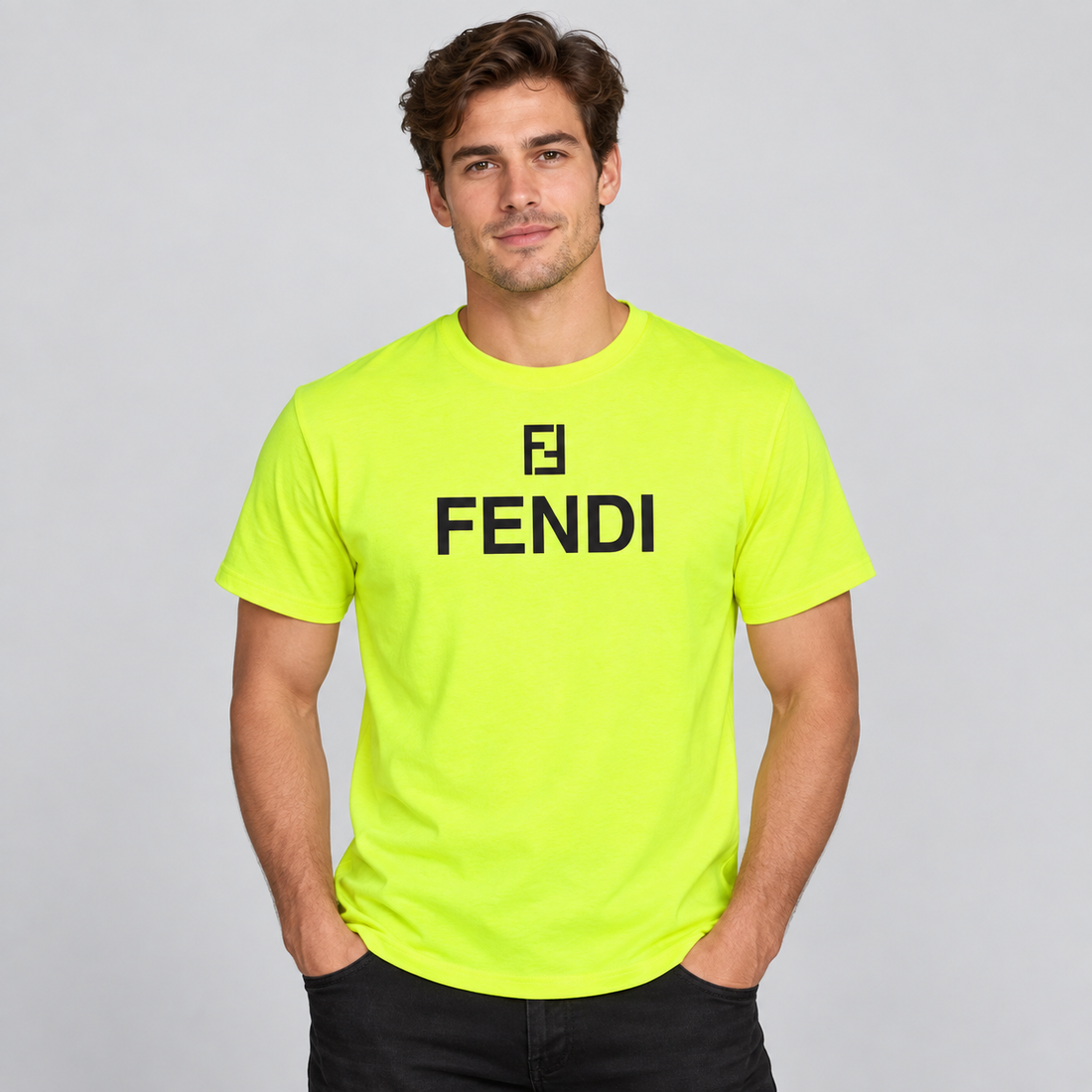 Men's Fendi Cotton T-Shirt | Color: Safety Green | Image 2