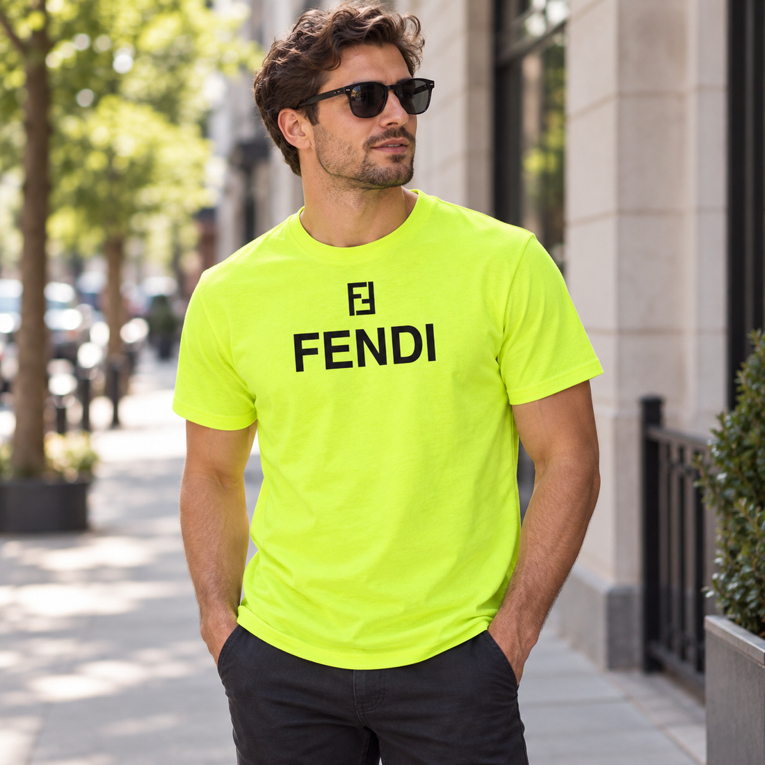 Men's Fendi Cotton T-Shirt | Color: Safety Green | Image 3