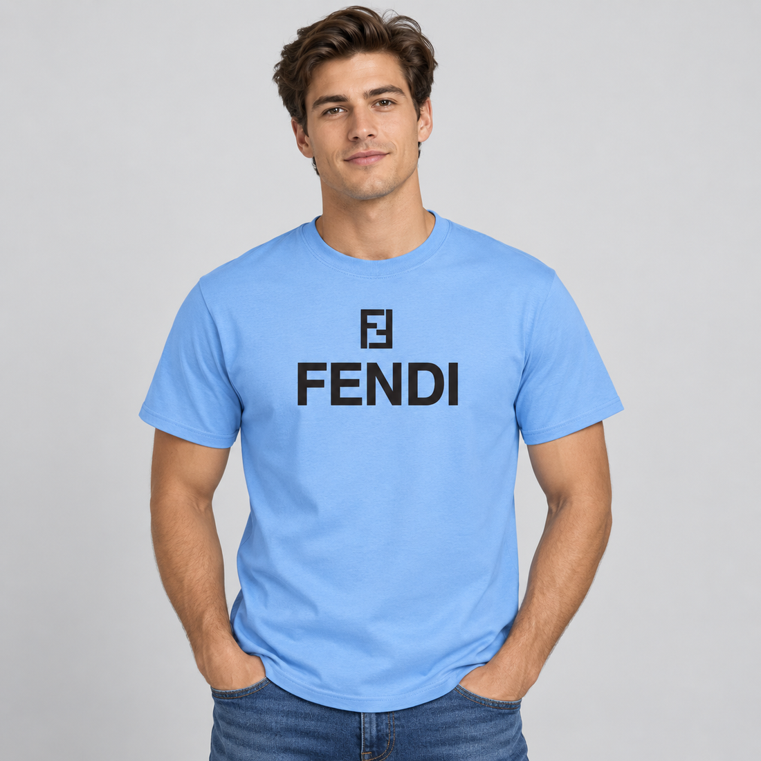 Men's Fendi Cotton T-Shirt | Color: Sky Blue | Image 2
