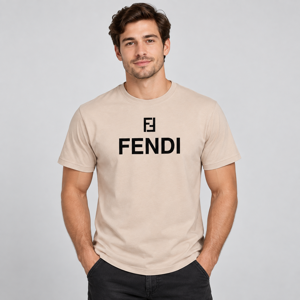 Men's Fendi Cotton T-Shirt | Color: Tan | Image 2
