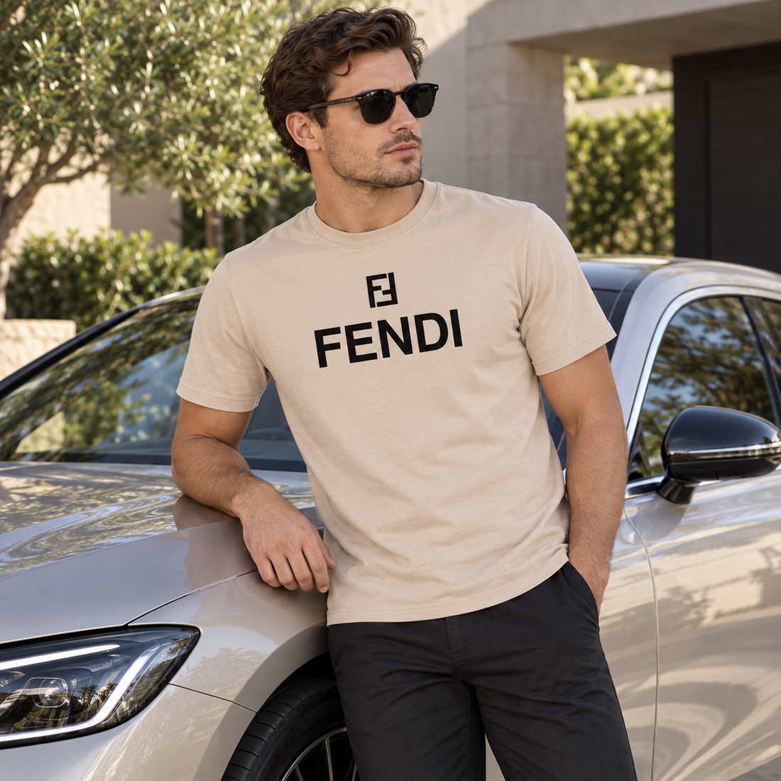 Men's Fendi Cotton T-Shirt | Color: Tan | Image 4