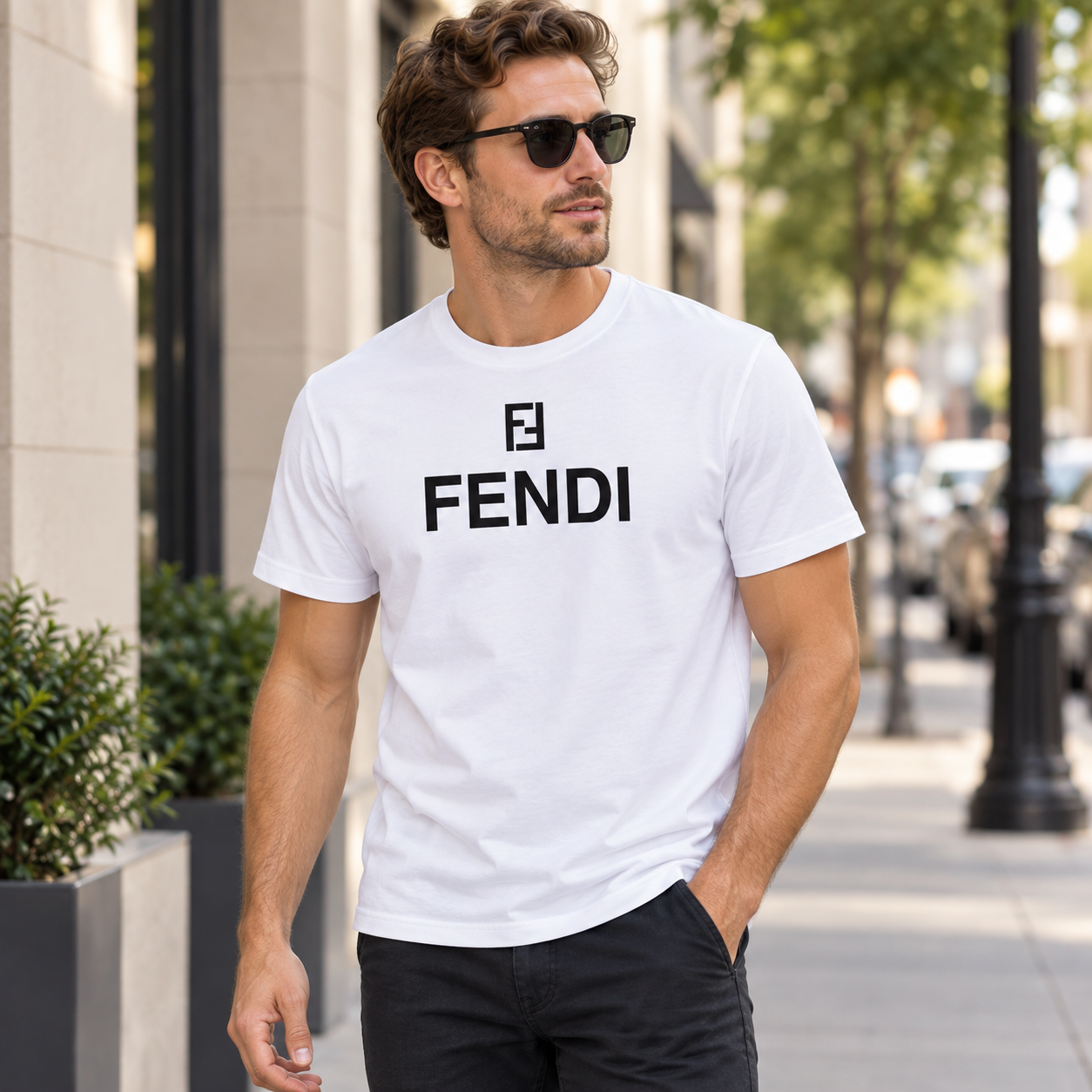Men's Fendi Cotton T-Shirt | Color: White | Image 3