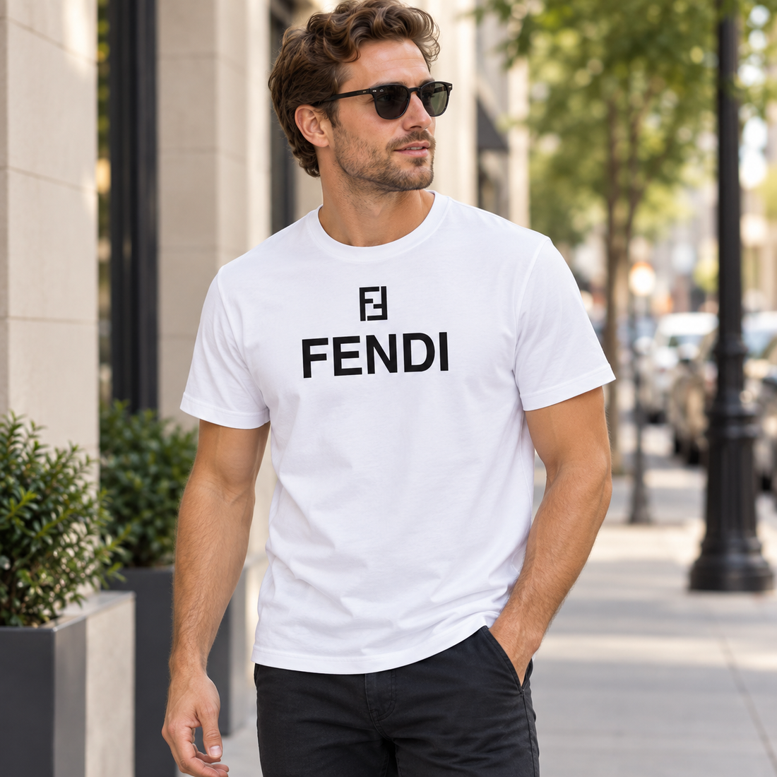 Men's Fendi Cotton T-Shirt | Color: White | Image 3