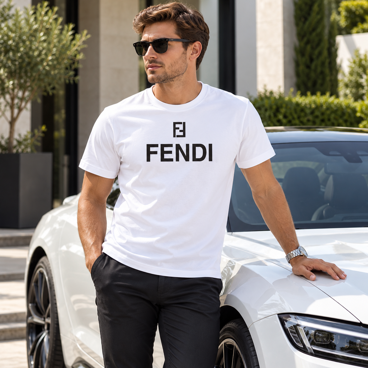 Men's Fendi Cotton T-Shirt | Color: White | Image 4