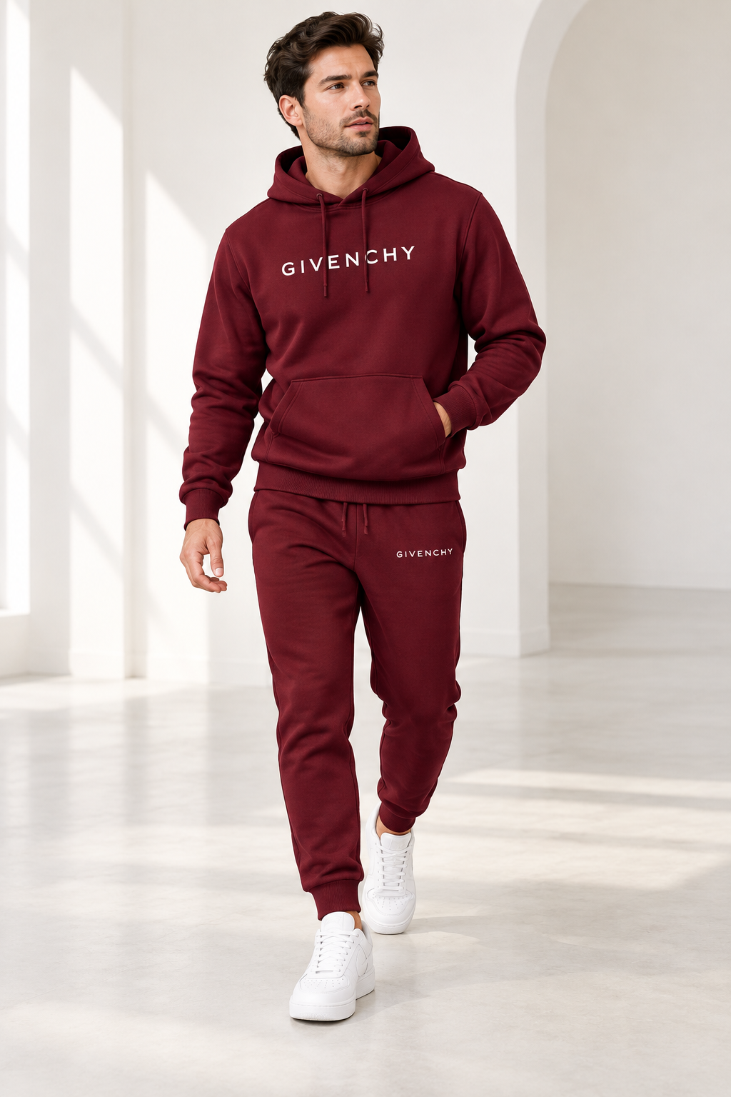 Men's Givenchy Hoodie Joggers Set | Color: Burgundy | Image 2
