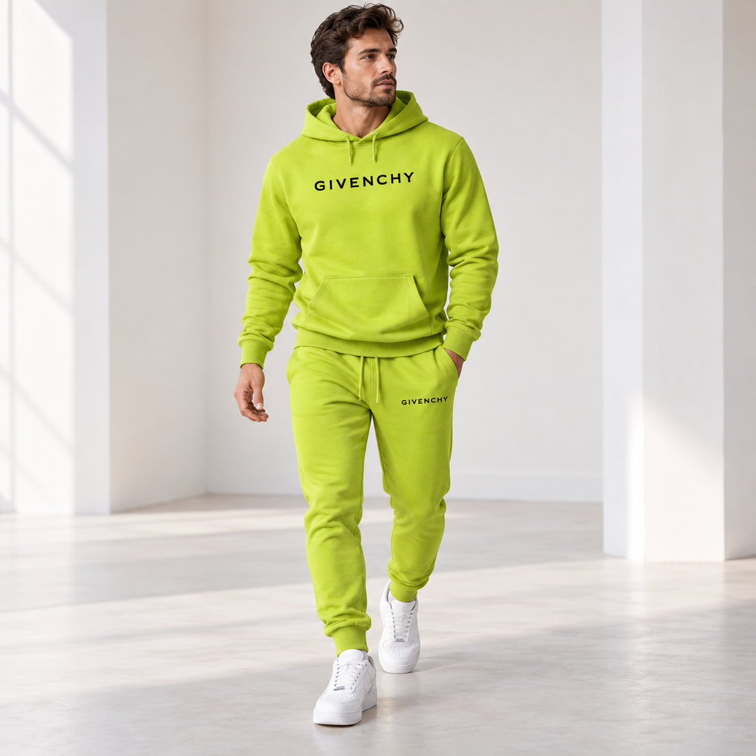 Men's Givenchy Hoodie Joggers Set | Color: Lime Green | Image 2