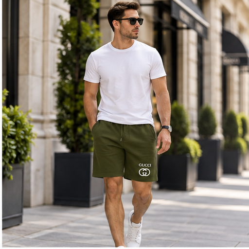 Men's Gucci Athletic Fleece Shorts | Color: Army Green | Image 3