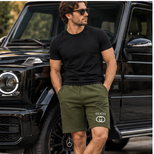 Men's Gucci Athletic Fleece Shorts | Color: Army Green | Image 4