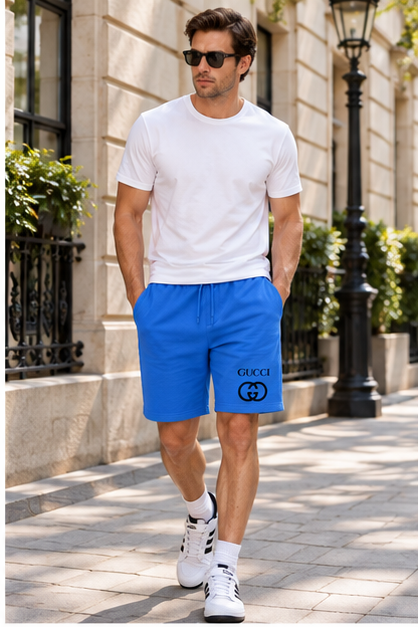 Men's Gucci Athletic Fleece Shorts | Color: Azure | Image 3