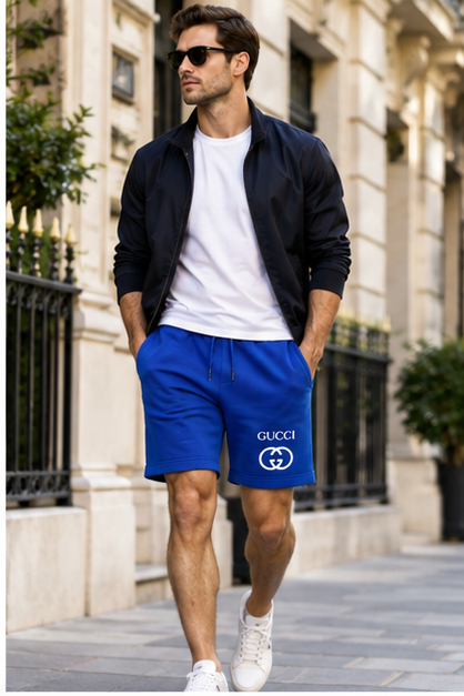 Men's Gucci Athletic Fleece Shorts | Color: Blue | Image 3