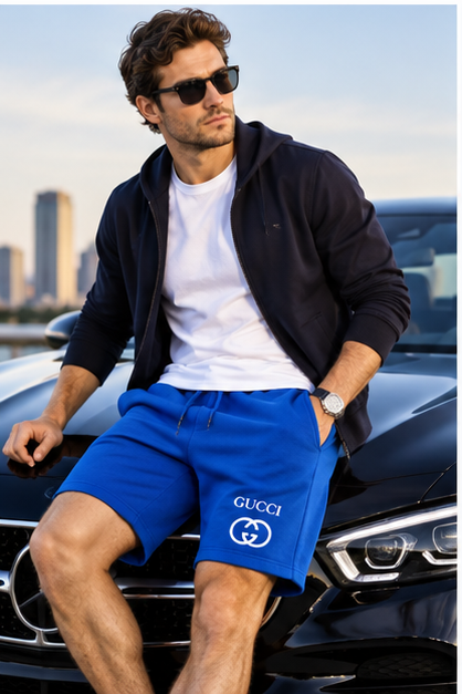 Men's Gucci Athletic Fleece Shorts | Color: Blue | Image 4