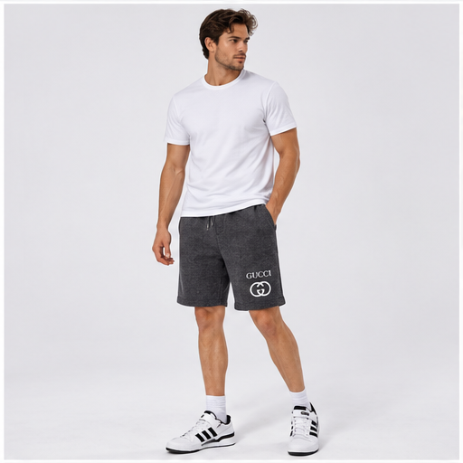 Men's Gucci Athletic Fleece Shorts | Color: Dark Heather | Image 2