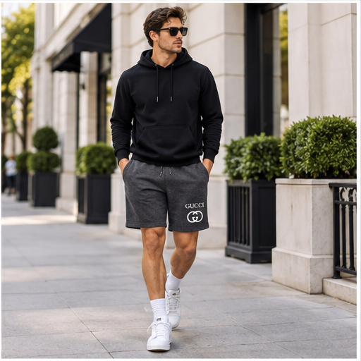 Men's Gucci Athletic Fleece Shorts | Color: Dark Heather | Image 3
