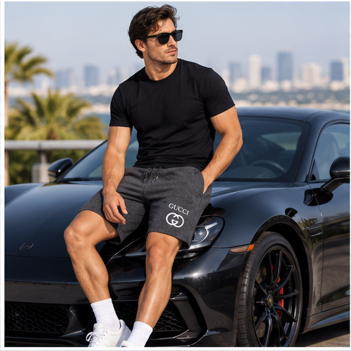Men's Gucci Athletic Fleece Shorts | Color: Dark Heather | Image 4