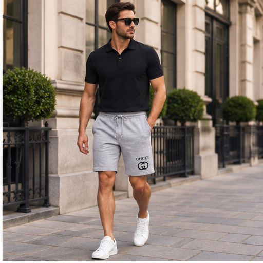 Men's Gucci Athletic Fleece Shorts | Color: Grey | Image 3